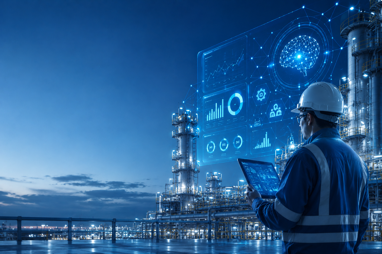 Engineer inspecting industrial machinery, representing AI-driven safety monitoring