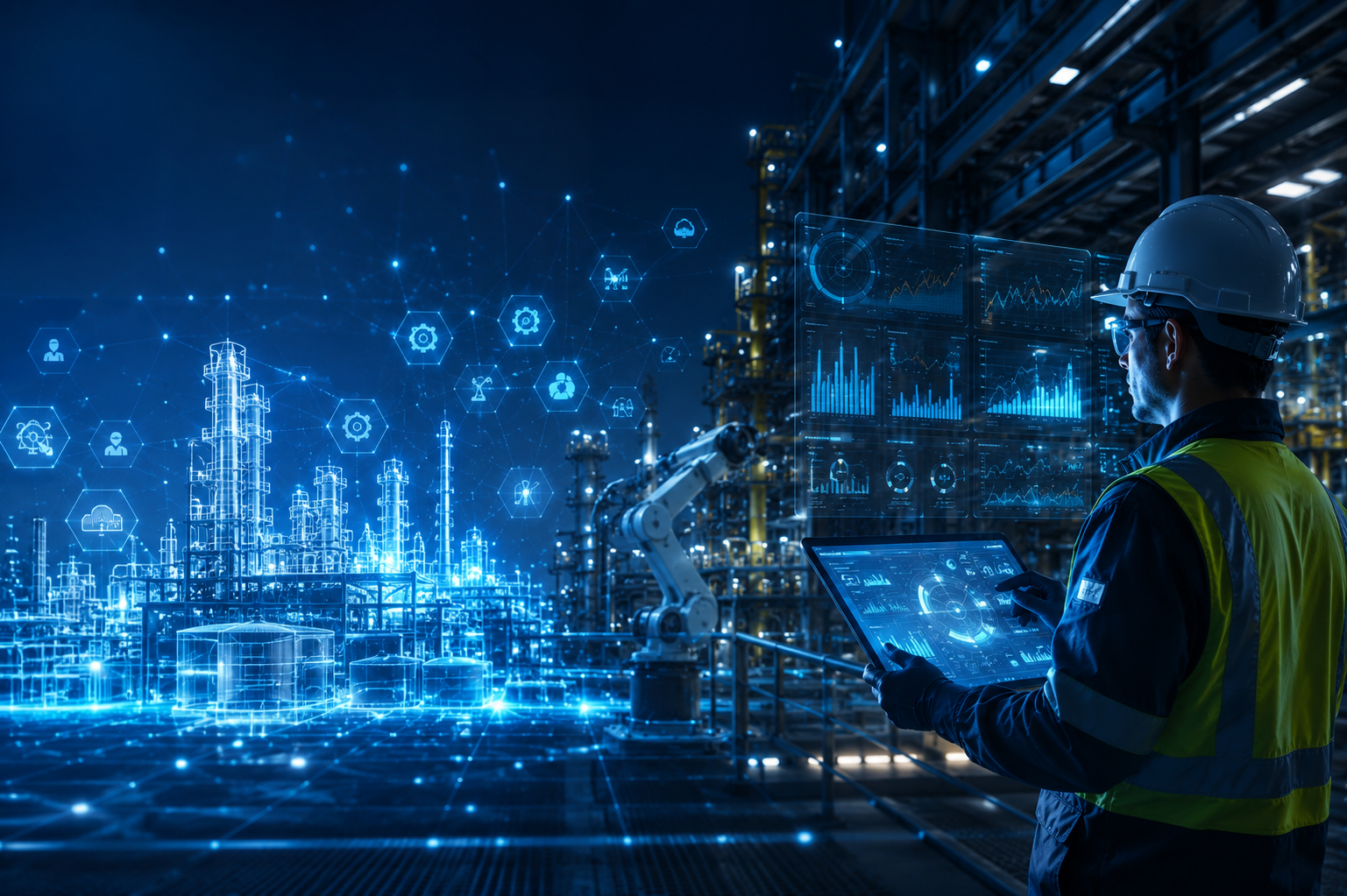 Modern server room with blue lighting, representing the AI infrastructure behind autonomous safety decisions